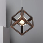 Lustre suspension cage cube en m�tal e27 plafonnier luminaire vintage industrielle rouille
