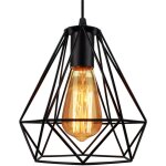 Lustre suspension cage design diamnt en m�tal fer 20cm, luminaire abat jours retro industriel e27 edison ...