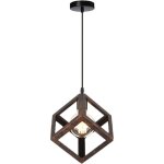 Lustre suspension contemporain en cage cube carr� fer luminaire e27 salon cuisine chambre - rouille