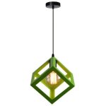 Lustre suspension contemporain en cage cube carr� fer luminaire e27 salon cuisine chambre - vert