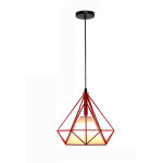 Lustre suspension design cage diamant en mtal 25cm plafonnier luminaire rouge 1pcs