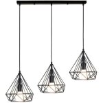 Lustre suspension industrielle de 3 lampes, plafonnier en m�tal fer abat - jour forme diamant luminaire ...