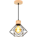 Lustre suspension industrielle cage plafonnier en m�tal et bois luminaire corde ajustable pour salon ...