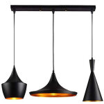 Lustre suspension industrielle vintage forme instrument de musique 3 e27 lampe noir or pour salon restaurant ...