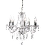 Lustre suspension lampe de salon lampe de table  manger lustre 5 flammes, mtal chrom, cristaux acryliques ...