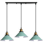 Lustre - suspension luminaire abat - jour metal lampe suspension e27 22cm vert 3 tte avec base rectangulaire ...