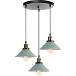 Lustre - suspension luminaire abat - jour metal lampe suspension e27 22cm vert 3 tte avec base ronde ...