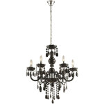 Lustre suspension m�tal chambre chrome lustre suspension 5 flammes chrome, d�cor acrylique noir, 6x e14, ...