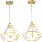 Lustre suspension vintage rtro industrielle plafonnier luminaire cage diamant en mtal e27 40w dor ...