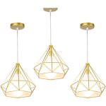 Lustre suspension vintage rtro industrielle plafonnier luminaire cage diamant en mtal e27 40w dor ...