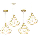 Lustre suspension vintage r�tro industrielle plafonnier luminaire cage diamant en m�tal e27 40w dor� ...