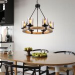 Globo lighting - lustre table  manger lampe suspendue noire bois lampe de chambre verre 6 flammes, mtal, ...