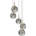 Lustre transparent et cuivr� en verre rond design moderne 5 ampoules ralfes