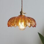 Shmshng - lustre en verre style pastoral rtro sans source de lumire aneth vert ambr