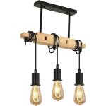 Goeco - lustre vintage 3 douilles bois suspension e27 base pour salon chambre  coucher salle  manger ...