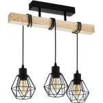 Lustre vintage, suspension � 3 t�tes, plafonnier rustique, suspension en m�tal, �clairage d'�lot, hauteur ...