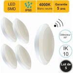 Lot de 5 appliques d'extrieur hublot led  dtecteur hf (mouvements et crpusculaire) 16w 1500 lm 4000k ...