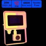 Jamais utilis] projecteur led 20w 2000 lm 4000k ip44 avec dtecteur - garantie 5 ans