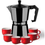 Machine � caf� de aluminium mv0607, capacit� de 6 tasses, poign�e ergonomique, antiadh�sif, compatibleavec ...