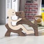 Fait � la main en bois homme et chien sculpture d�corative artisanat figurine cr�ative d�coration de ...