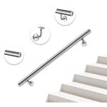 Main courante, inox 304, rampe d'escalier ronde 180cm, avec 2 supports muraux, �42. 4mm, en kit complet, ...