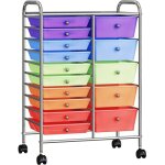 Maison chic - chariot de rangement mobile  15 tiroirs tour de rangement  roulettes xxl multicolore ...