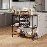 Maisonchic - chariot de bar 3 tages service roulettes porte - bouteilles crochets marron rustique cwxt7907 ...