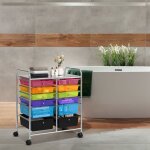 Tour rangement  12 tiroirs avec roues chariot de rangement polyvalent pour ecole bureau maison blanc ...