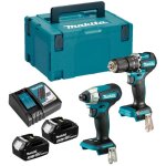 Makita - combopack 2 outils 18v li - ion (2x3, 0 ah) perceuse dhp487 visseuse � chocs dtd157 dlx2414jx4 ...