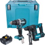 Makita dlx 2278 f1j kit combin� batterie + perceuse - visseuse � percussion 54 nm dhp 484 + marteau perforateu ...