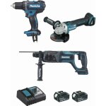 Makita - ensemble de 3 machines 18 v li - ion 4 ah perceuse ddf482 + meuleuse dga504 + perfo dhr241 - ...