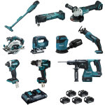 Makita - pack 10 outils lot0309 18v 5 x 5. 0 ah (dcl180 - dhp486 - dtd154 - dga506 - dhs680 - dhr243 ...