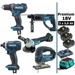Makita - pack premium 5 machines 18v 5ah: perceuse ddf482 + meuleuse dga504 + perforateur dhr202 + visseuse ...
