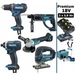 Makita - pack premium 5 machines 18v 5ah: perceuse ddf482 + meuleuse dga504 + perforateur dhr202 + visseuse ...