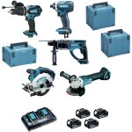 Makita - pack de 5 machines dlx5039ptj (dhp458 + dtd152 + dga504 + dhr202 + dss610) + 4 x 18v 5ah + chargeur ...