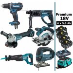 Makita - pack 6 machines 18v 5ah (perceuse ddf482 + meuleuse dga504 + perfo dhr202 + djr186 + djv180 ...