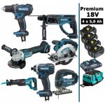 Makita - pack 7 machines 18v 5ah: perceuse ddf482 + dtd152 + dga504 + dhr202 + djr186 + djv180 + dss610 ...