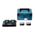 Makita - pack �nergie 18v li - ion + 2 batteries 18v 4. 0ah + 1 chargeur double avec coffret makpac - ...