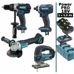 Makita - pack power pro 18v: ddf458 + dga504 + dtd152 + djv180 + 3 batt 5ah + 3 coffrets