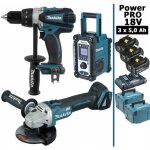 Makita - pack power pro 18v: perceuse 91nm ddf458 + meuleuse 125mm dga504 + radio de chantier dmr108 ...
