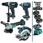 Makita - pack power pro 18v: perceuse 91nm ddf458 + meuleuse 125mm dga504 + visseuse � chocs 165nm dtd152 ...