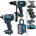 Makita - pack power pro 18v: perceuse 91nm ddf458 + visseuse  chocs 165nm dtd152 + radio de chantier ...