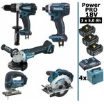 Makita - pack power pro 5 outils 18v: ddf458 + dga504 + dtd152 + djv180 + dss610 + 3 batt 5ah + 4 coffrets ...