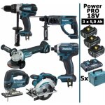 Makita - pack power pro 6 outils 18v: ddf458 + dhr202 + dga504 + dtd152 + djv180 + dss610 + 3 batt 5ah ...