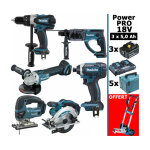 Makita - pack power pro 6 outils 18v: ddf458 + dhr202 + dga504 + dtd152 + djv180 + dss610 + 3 batt 5ah ... Makita - pack power pro 6 outils 18v: ddf458 + dhr202 + dga504 + dtd152 + djv180 + dss610 + 3 batt 5ah ...