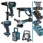 Makita - pack power pro 6 outils 18v: ddf458 + dtd152 + dga504 + dhr202 + dmr108 + projecteur + 3 batt ...