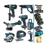 Makita - pack power pro 8 outils 18v: ddf458 dhr202 dga504 dtd152 djv180 dss610 dmr107 lampe deadml805 ...