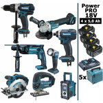 Makita - pack power pro 8 outils 18v: ddf458 dhr202 dga504 dtd152 djv180 dss610 dmr108 deadml802 4 batt ...