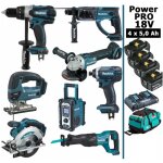 Makita - pack power pro 8 outils 18v: perceuse ddf458 + perfo dhr202 + meuleuse dga504 + visseuse  choc ...