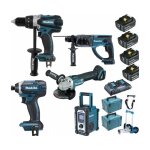 Makita - pack pro 18v 5ah: perceuse 91nm ddf458 + meuleuse 125mm dga504 + perforateur 2j dhr202 + visseuse ...
